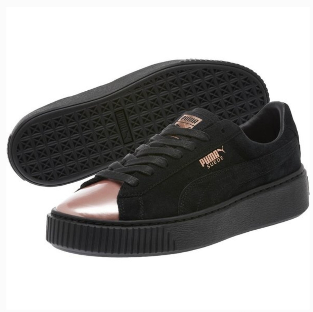 NEW Black Suede Rose Gold Tip Platform Pumas